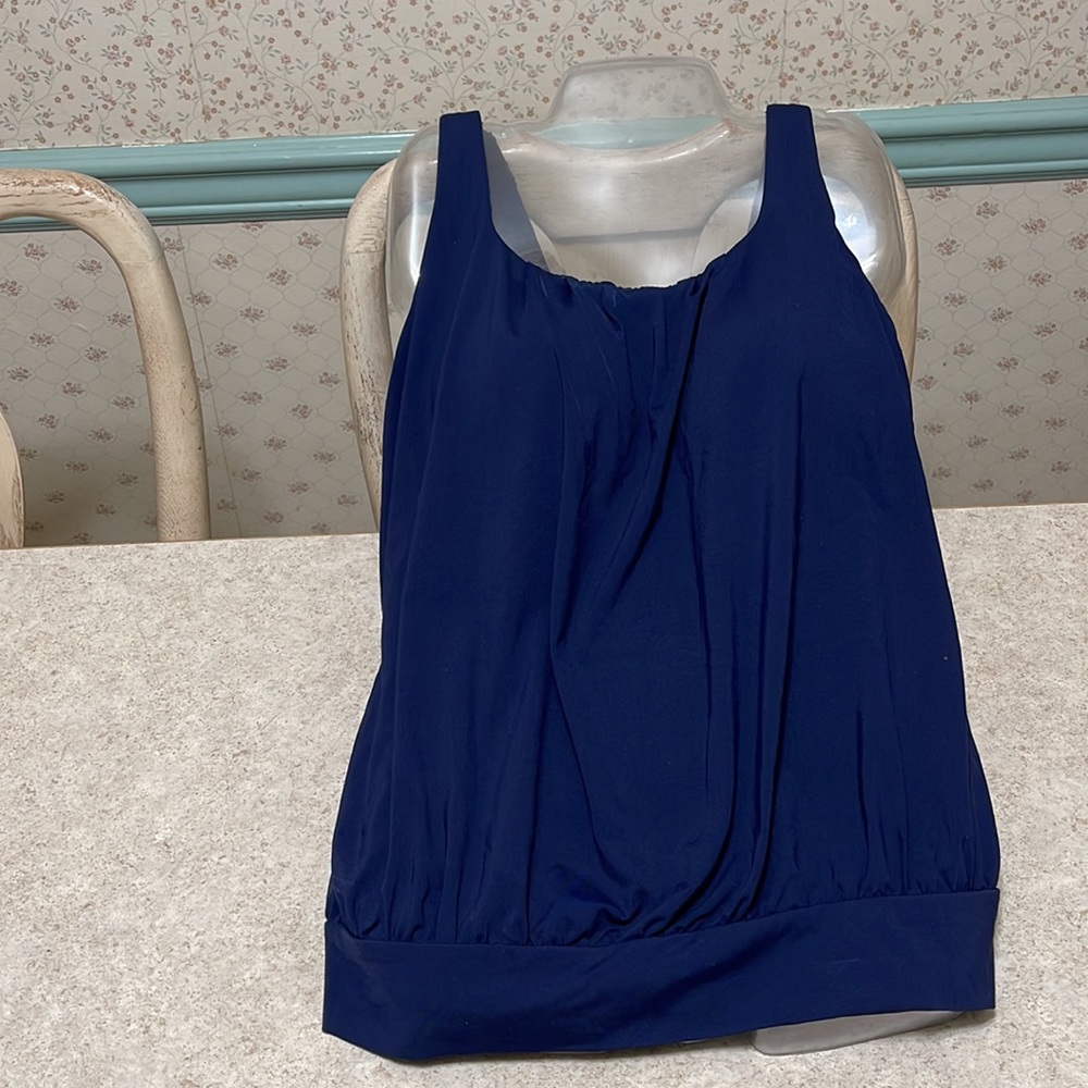 Lands’ End Blouson Tankini Swim Top In Navy Blue With… Gem